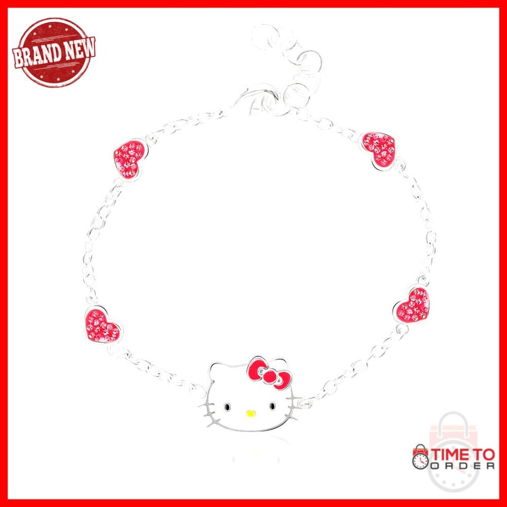 Silver Heart Charm Bracelet with Zirconia Accents, Adjustable 6.5" + 1"